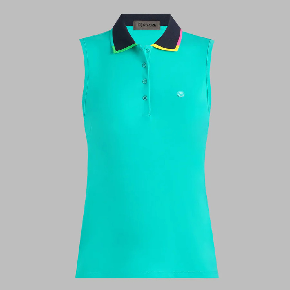 G/FORE WOMENS CONTRAST COLLAR SILKY TECH SLEEVELESS POLO TOP Size XS S M Siren
